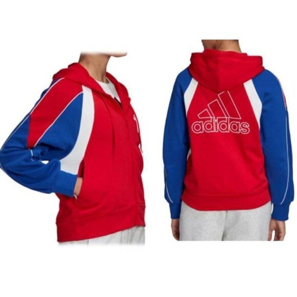 Adidas Women's Jacket Performance Logo Varsity Cotton Sport Hoodie Blue Medium - Picture 4 of 4